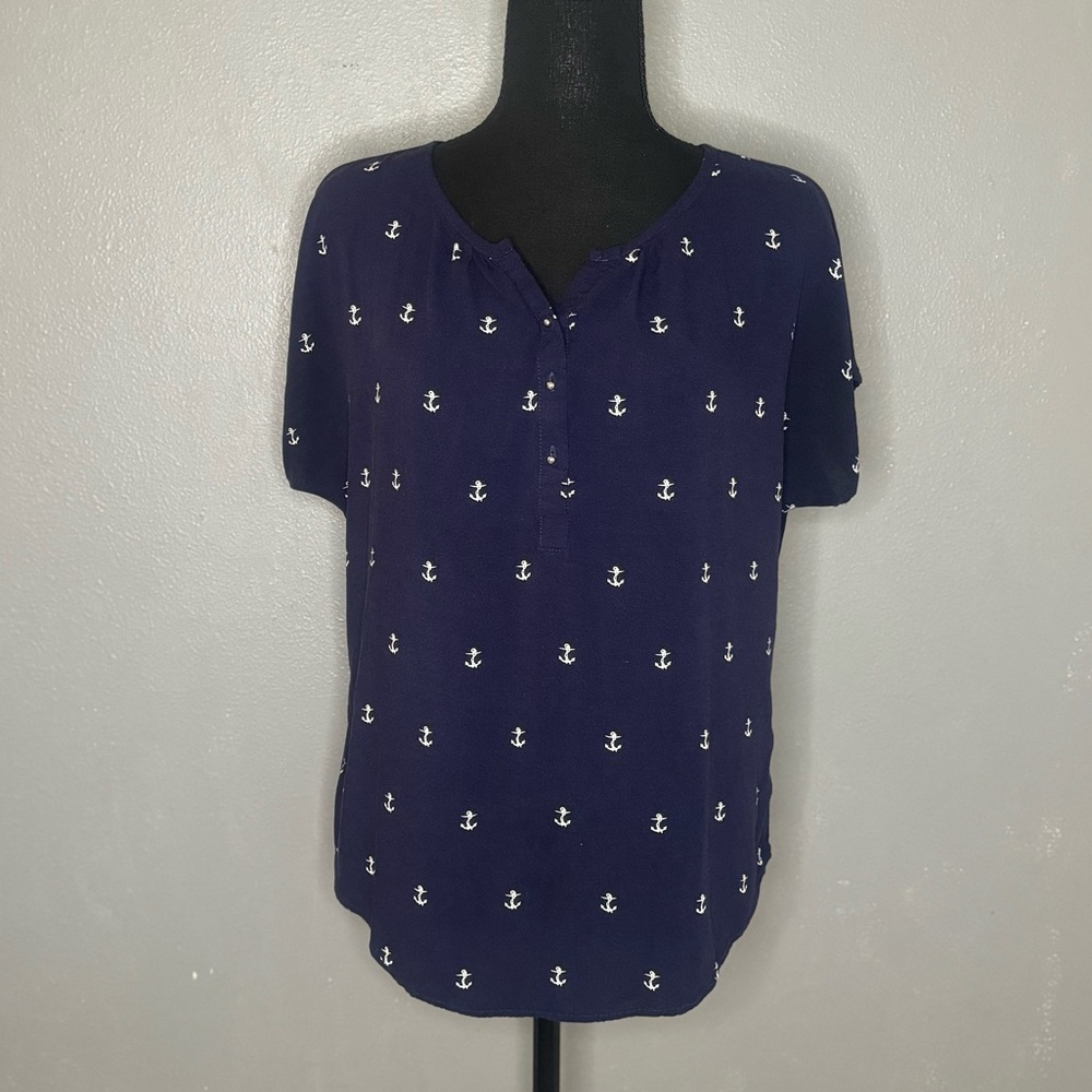 GRAND & GREENE Women’s Size Medium Short Sleeve Nautical Blouse